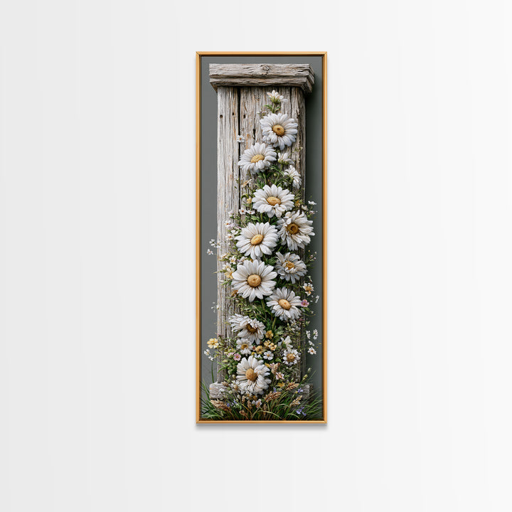 Weathered Barn Wood and Wildflower Still Life Canvas Print, Rustic Art, Textured Painting, Farmhouse Decor, Rustic, 3d Wall Art, RUS-1x3-61
