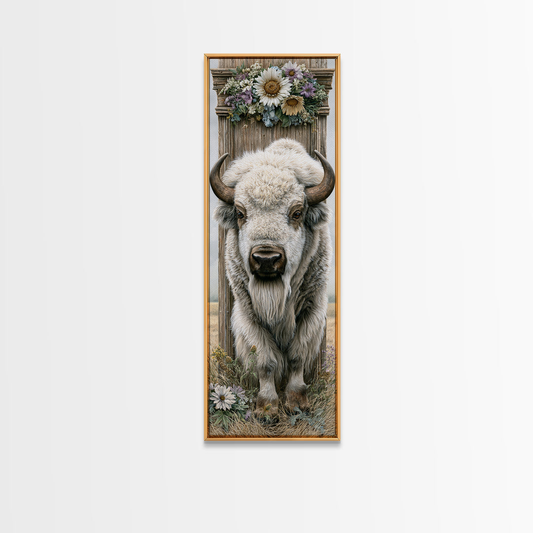 Buffalo Portrait with Western Texture Canvas Print, Rustic Art, Gallery Decor, Farmhouse Decor, Fine Art, Rustic, RUS-1x3-82