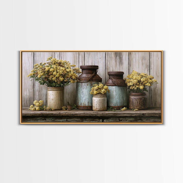 Weathered Barn Wood and Wildflower Still Life Canvas Print, Rustic Art, Wall Art, Farmhouse Decor, Rustic, Living Room Decor, RUS-2x1-21