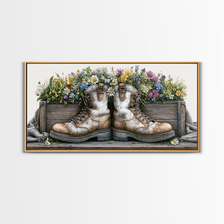 Old Boots Filled Canvas Print, Rustic Art, Boho Decor, Farmhouse Decor, Fine Art, Rustic, Art Print, Digital Art, RUS-2x1-26