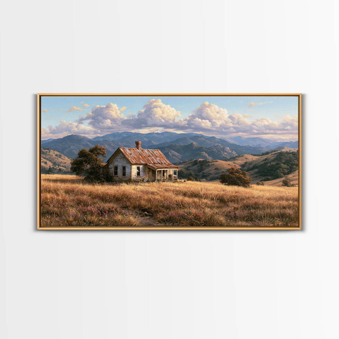 Mountain Cabin Landscape Canvas Print, Rustic Art, Farmhouse Wall Art, Farmhouse Decor, Fine Art, Rustic, Statement Artwork, RUS-2x1-71