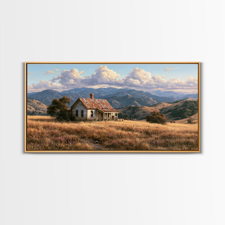 Mountain Cabin Landscape Canvas Print, Rustic Art, Farmhouse Wall Art, Farmhouse Decor, Fine Art, Rustic, Statement Artwork, RUS-2x1-71