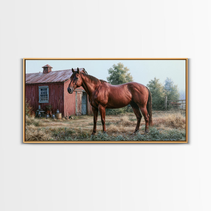 Brown Horse Portrait Framed Canvas Print, Rustic Art, Farmhouse Decor, Oil Painting, Rustic, Gallery Wall Art, RUS-2x1-97