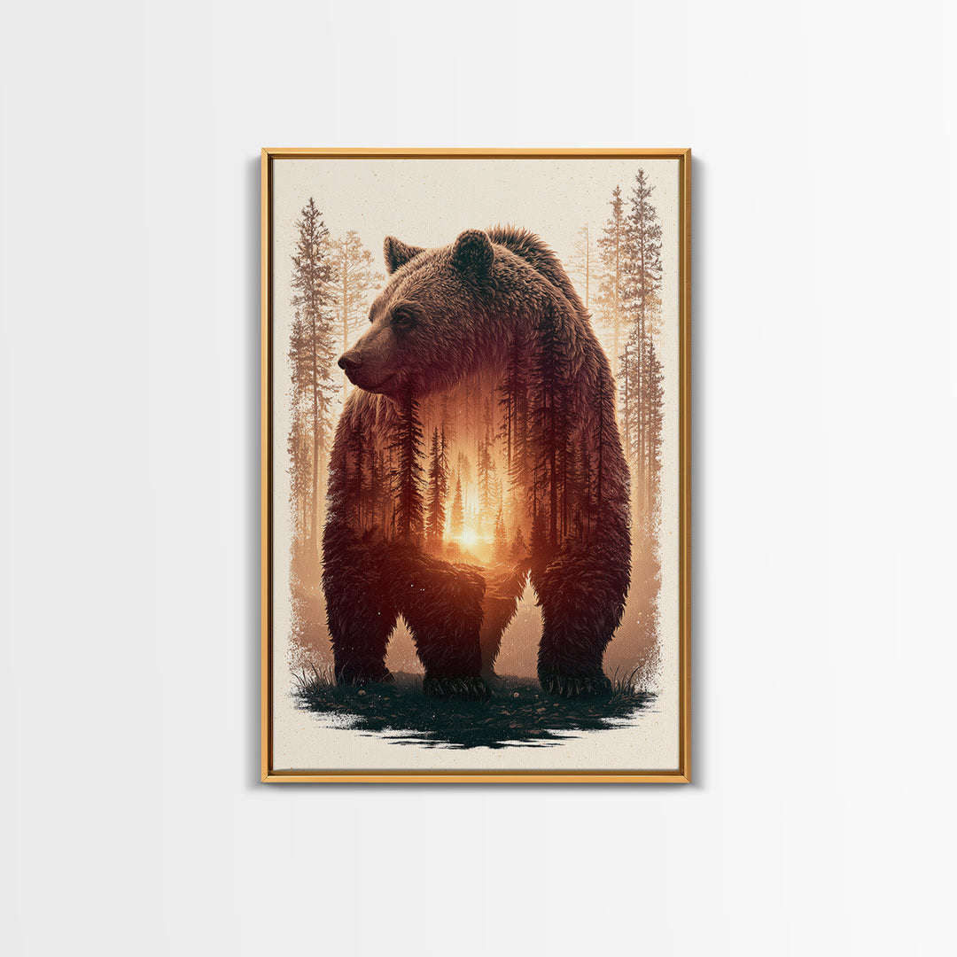 Bear Silhouette Among Pine Trees Canvas Print, Rustic Art, Gallery Decor, Farmhouse Decor, Fine Art, Rustic, Contemporary Art, RUS-2x3-15