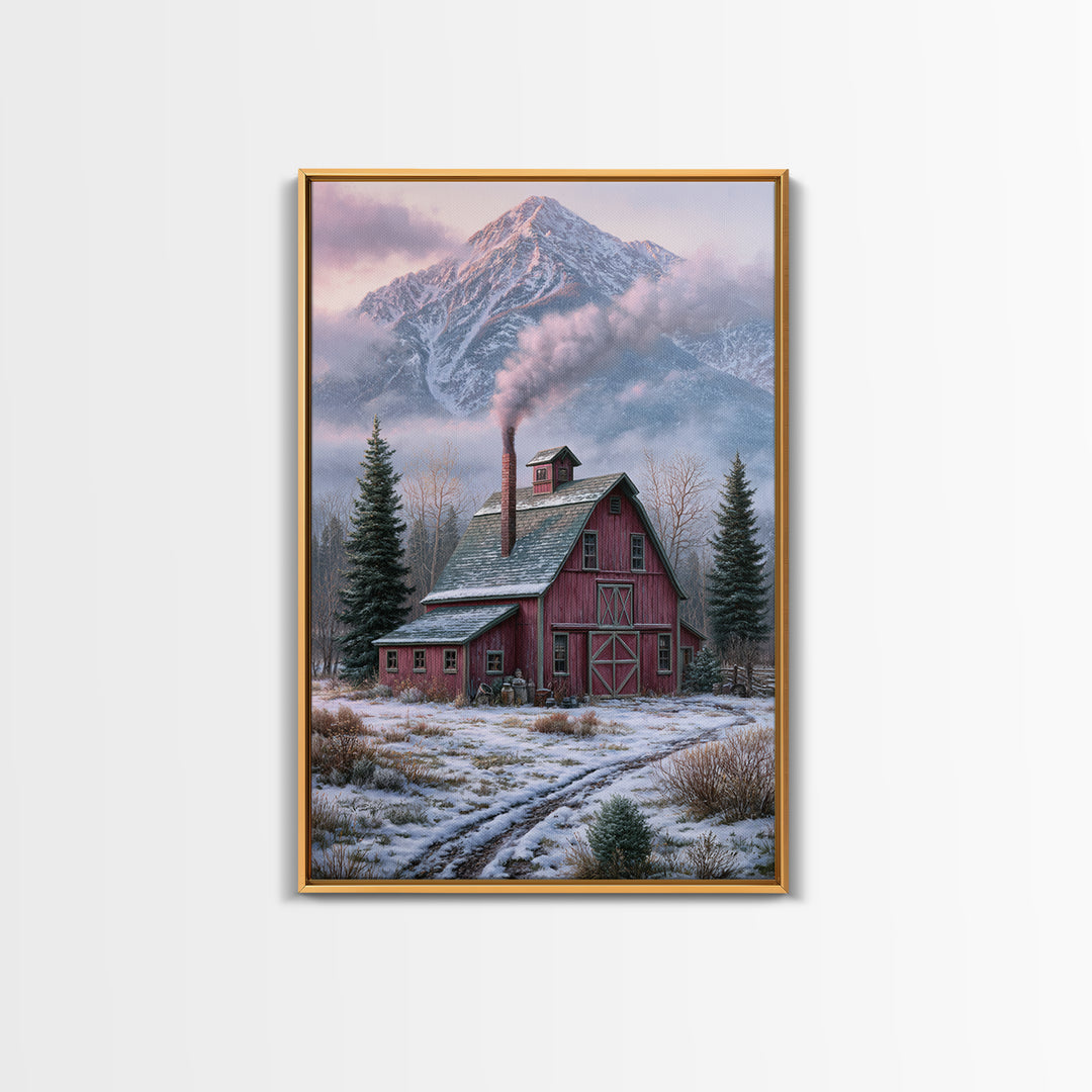 Winter Mountain Scene Canvas Print, Rustic Art, Fine Art Print, Farmhouse Decor, Fine Art, Rustic, Painting, Digital Prints, RUS-2x3-31
