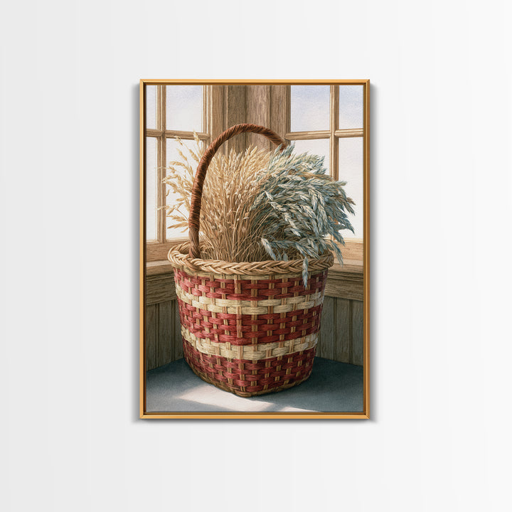 Handwoven Basket with Dried Grasses Canvas Print, Rustic Art, Landscape Wall Art, Farmhouse Decor, Rustic, Luxury Decor, RUS-2x3-32