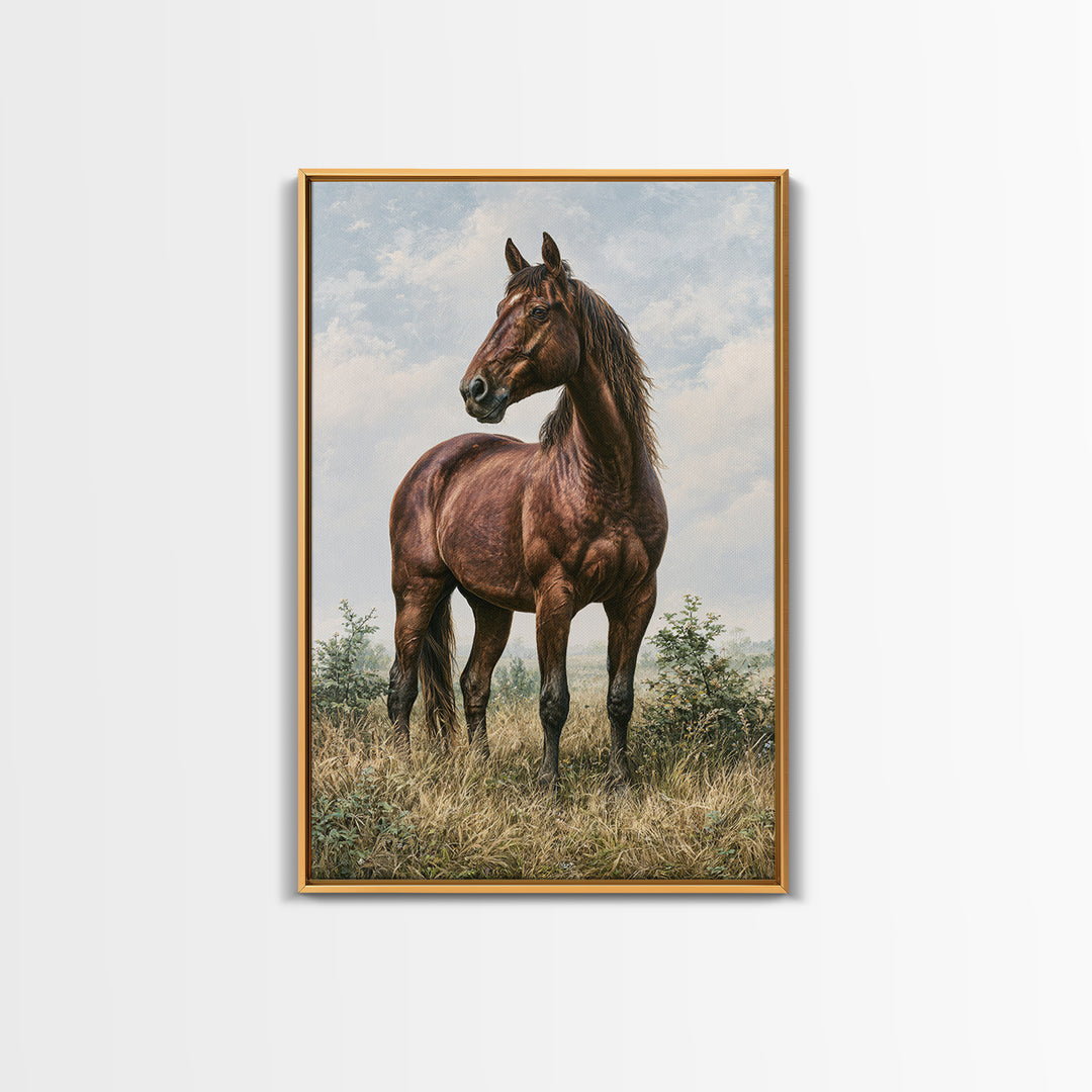 Brown Horse Portrait Framed Canvas Print, Rustic Art, Painting, Farmhouse Decor, Fine Art, Rustic, Boho Wall Art, 3d Wall Art, RUS-2x3-37