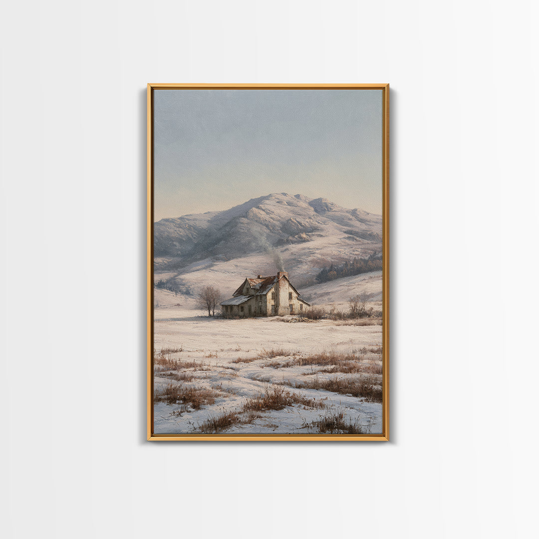 Winter Mountain Scene Framed Canvas Print, Rustic Art, Textured Painting, Farmhouse Decor, Oil Painting, Rustic, Digital Print, RUS-2x3-55