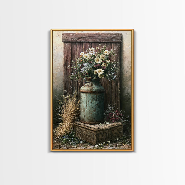 Weathered Barn Wood and Wildflower Still Life Canvas Print, Rustic Art, Living Room Decor, Farmhouse Decor, Fine Art, Rustic, RUS-2x3-57