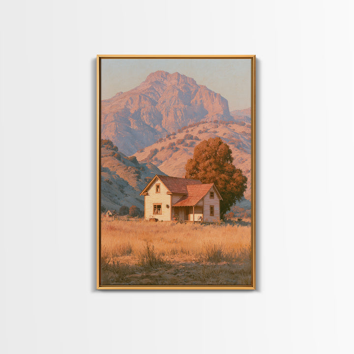 Mountain Cabin Landscape Framed Canvas Print, Rustic Art, Painting, Farmhouse Decor, Fine Art, Rustic, Boho Wall Art, RUS-2x3-59