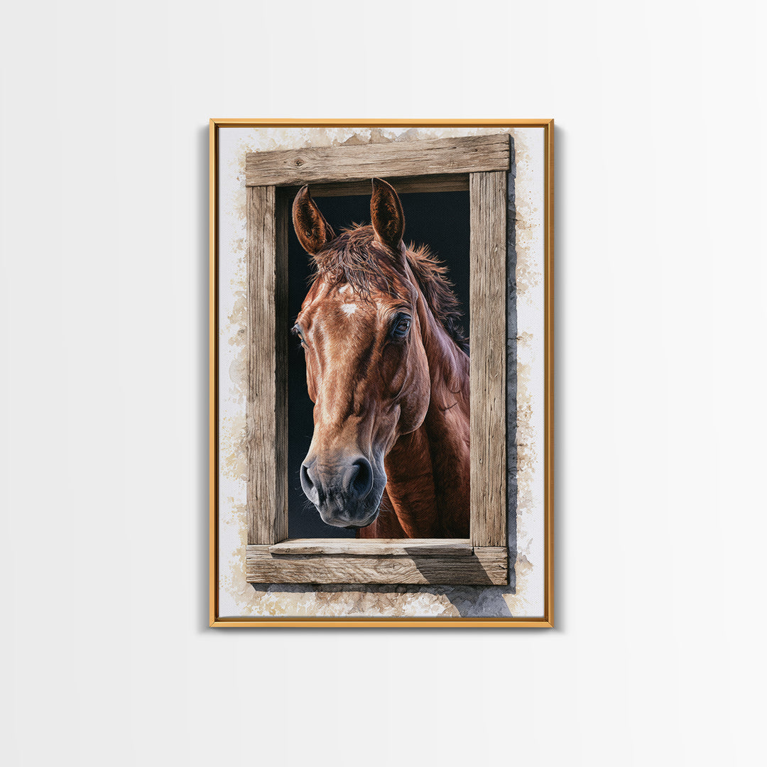 Brown Horse Portrait Canvas Print, Rustic Art, Digital Print, Farmhouse Decor, Rustic, Landscape Painting, Eclectic Wall Art, RUS-2x3-61