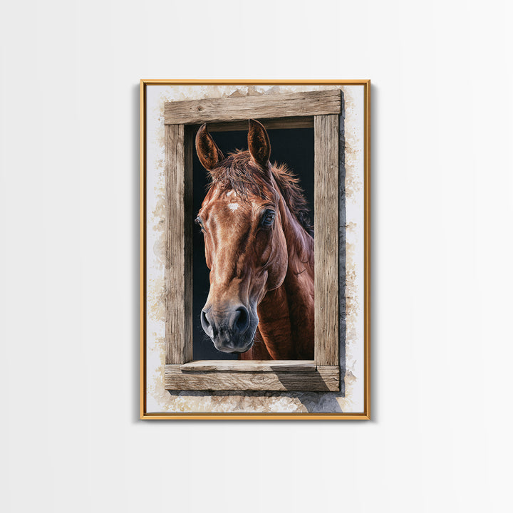 Brown Horse Portrait Canvas Print, Rustic Art, Digital Print, Farmhouse Decor, Rustic, Landscape Painting, Eclectic Wall Art, RUS-2x3-61
