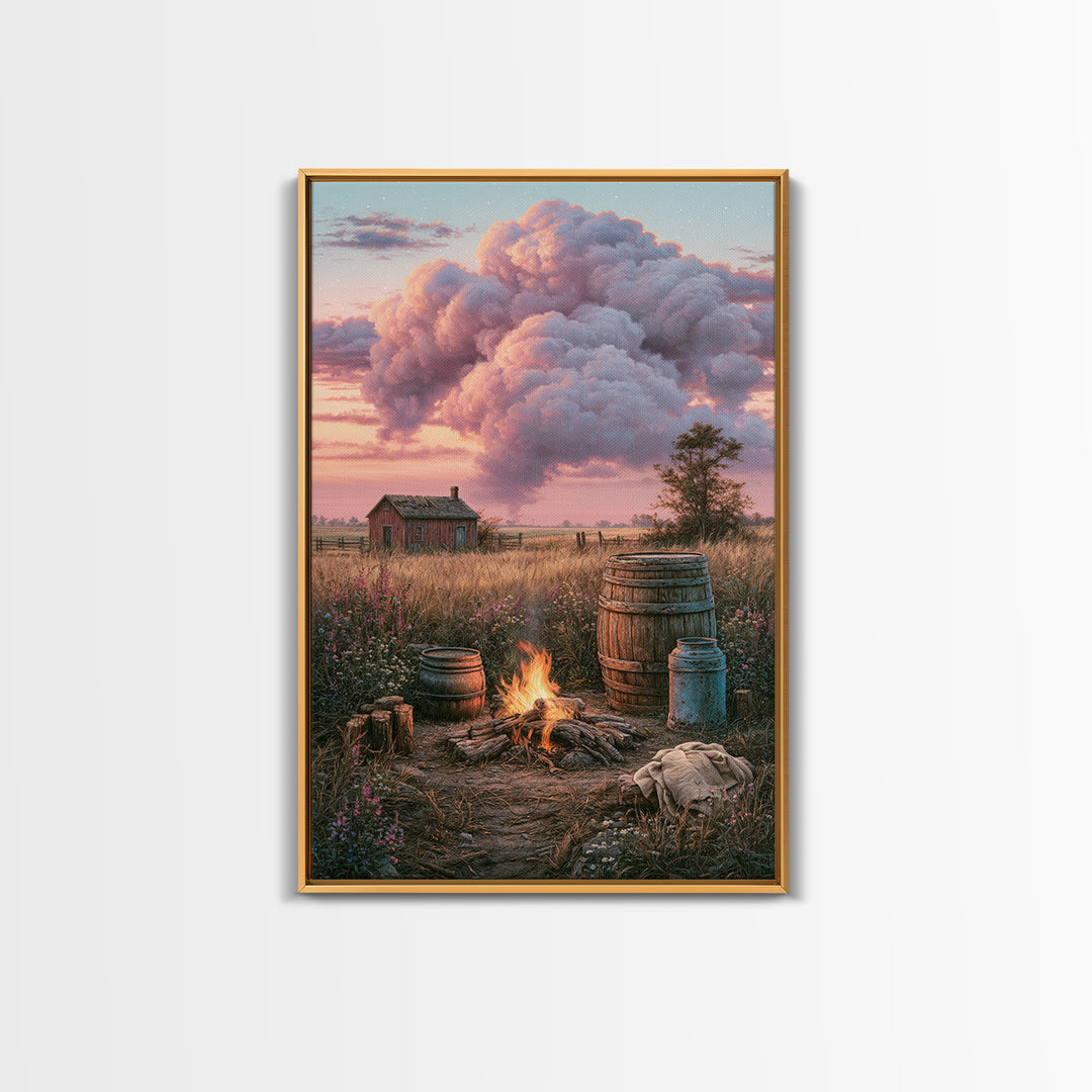 Campfire under a Starry Sky Canvas Print, Rustic Art, Home Decor, Farmhouse Decor, Oil Painting, Rustic, Living Room Decor, RUS-2x3-66