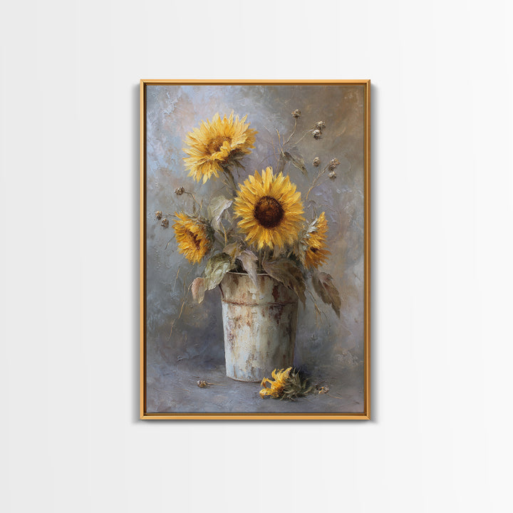 Handwoven Basket with Dried Grasses Framed Canvas Print, Rustic Art, Modern Art, Farmhouse Decor, Oil Painting, Rustic, RUS-2x3-8