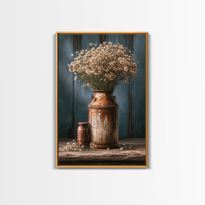 Weathered Barn Wood and Wildflower Still Life Canvas Print, Rustic Art, Living Room Decor, Farmhouse Decor, Fine Art, Rustic, RUS-2x3-81