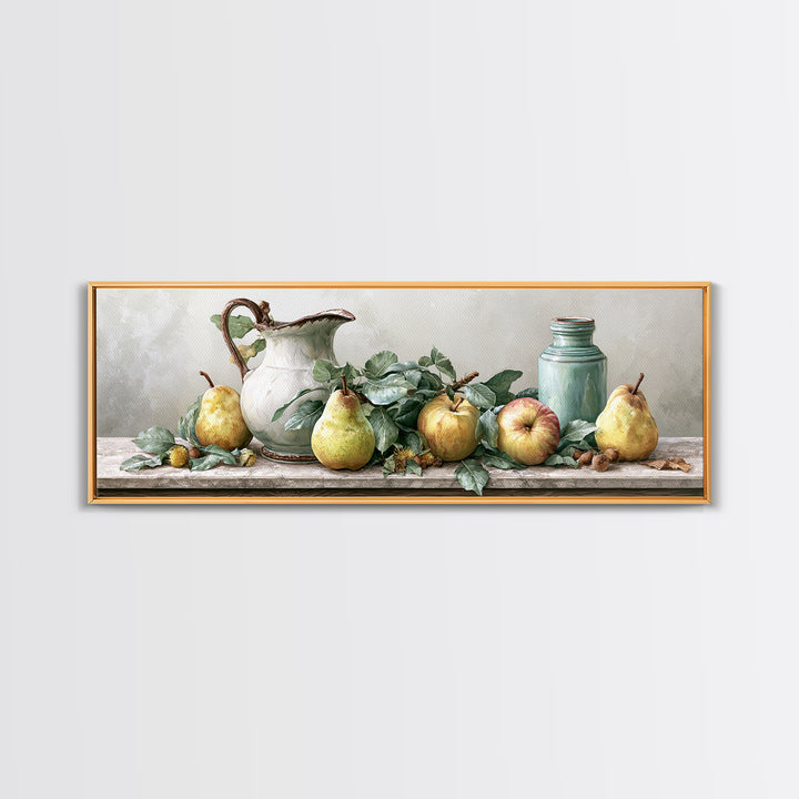 Rustic Pear and Apple Still Life Canvas Print, Rustic Art, Printable Art, Farmhouse Decor, Fine Art, Rustic, Farmhouse Wall Art, RUS-3x1-13