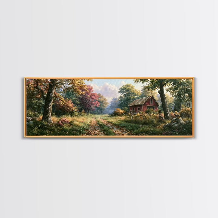 Forest Path with Golden Autumn Leaves Canvas Print, Rustic Art, Printable Wall Art, Farmhouse Decor, Fine Art, Rustic, RUS-3x1-34