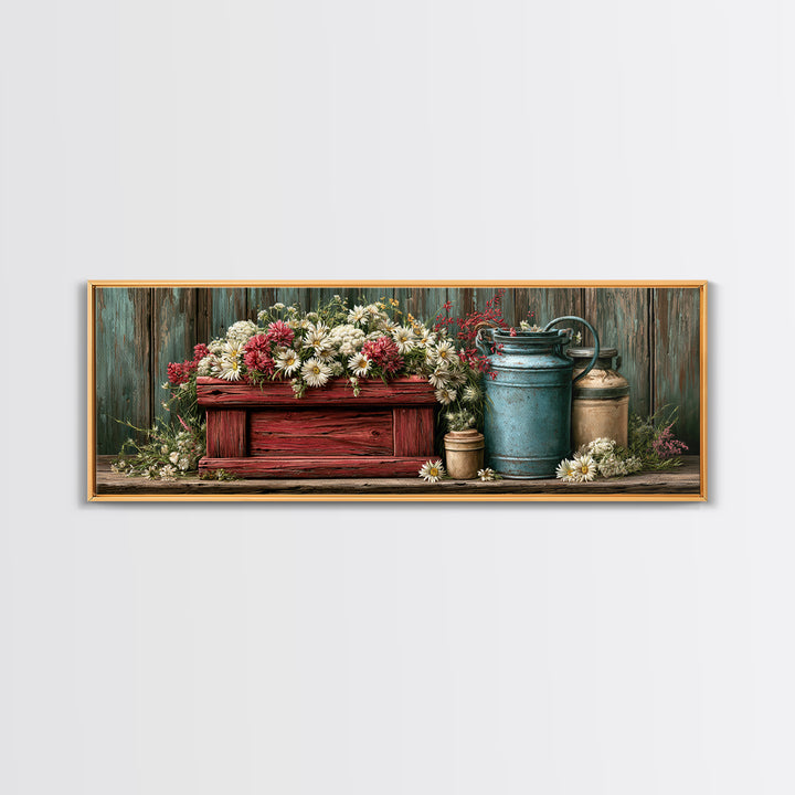 Weathered Barn Wood and Wildflower Still Life Canvas Print, Rustic Art, Farmhouse Wall Art, Farmhouse Decor, Fine Art, Rustic, RUS-3x1-41
