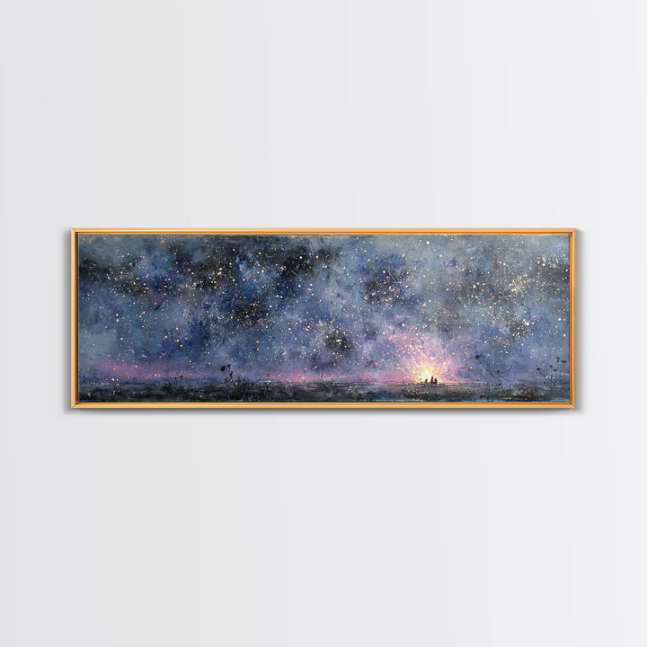 Bear Silhouette Among Pine Trees Framed Canvas Print, Rustic Art, Farmhouse Decor, Oil Painting, Rustic, Boho Wall Art, RUS-3x1-47