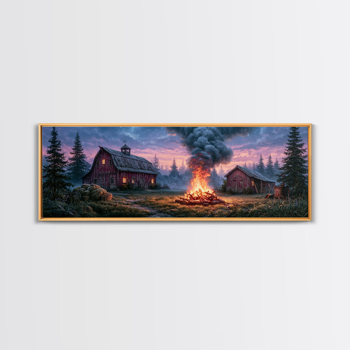 Campfire under a Starry Sky Canvas Print, Rustic Art, Printable Art, Farmhouse Decor, Watercolor Art, Rustic, RUS-3x1-50