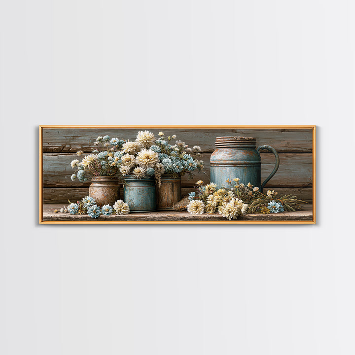 Weathered Barn Wood and Wildflower Still Life Canvas Print, Rustic Art, Farmhouse Wall Art, Farmhouse Decor, Fine Art, Rustic, RUS-3x1-65