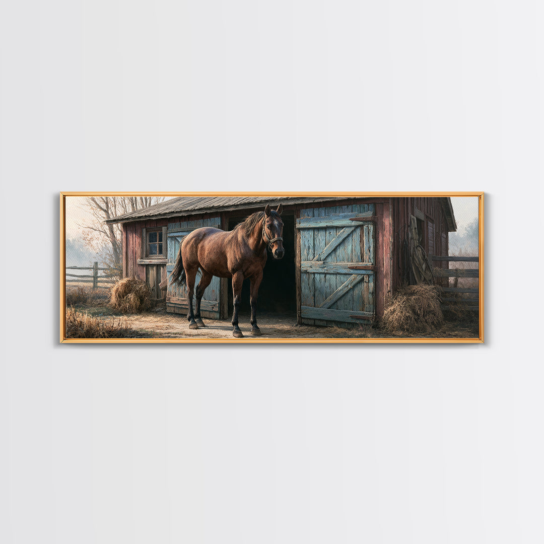 Brown Horse Portrait Framed Canvas Print, Rustic Art, Portrait Painting, Farmhouse Decor, Fine Art, Rustic, Boho Decor, RUS-3x1-69
