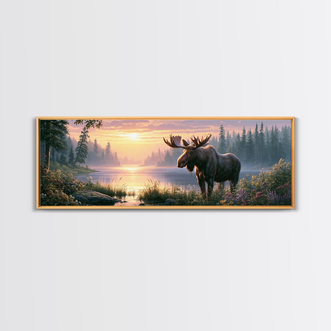 Moose Standing by a Quiet Lake Canvas Print, Rustic Art, Gallery Decor, Farmhouse Decor, Fine Art, Rustic, Contemporary Art, RUS-3x1-97