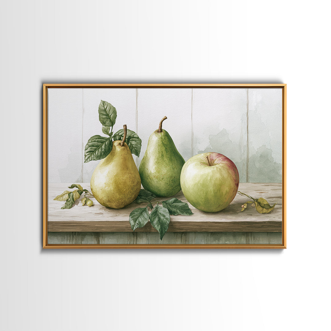 Rustic Pear and Apple Still Life Canvas Print, Rustic Art, Farmhouse Decor, Rustic, Gallery Wall Art, Landscape Wall Art, RUS-3x2-1