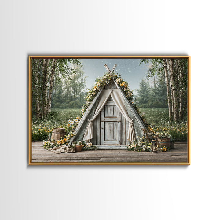 Campfire under a Starry Sky Framed Canvas Print, Rustic Art, Printable Wall Art, Farmhouse Decor, Fine Art, Rustic, Wood Art, RUS-3x2-14