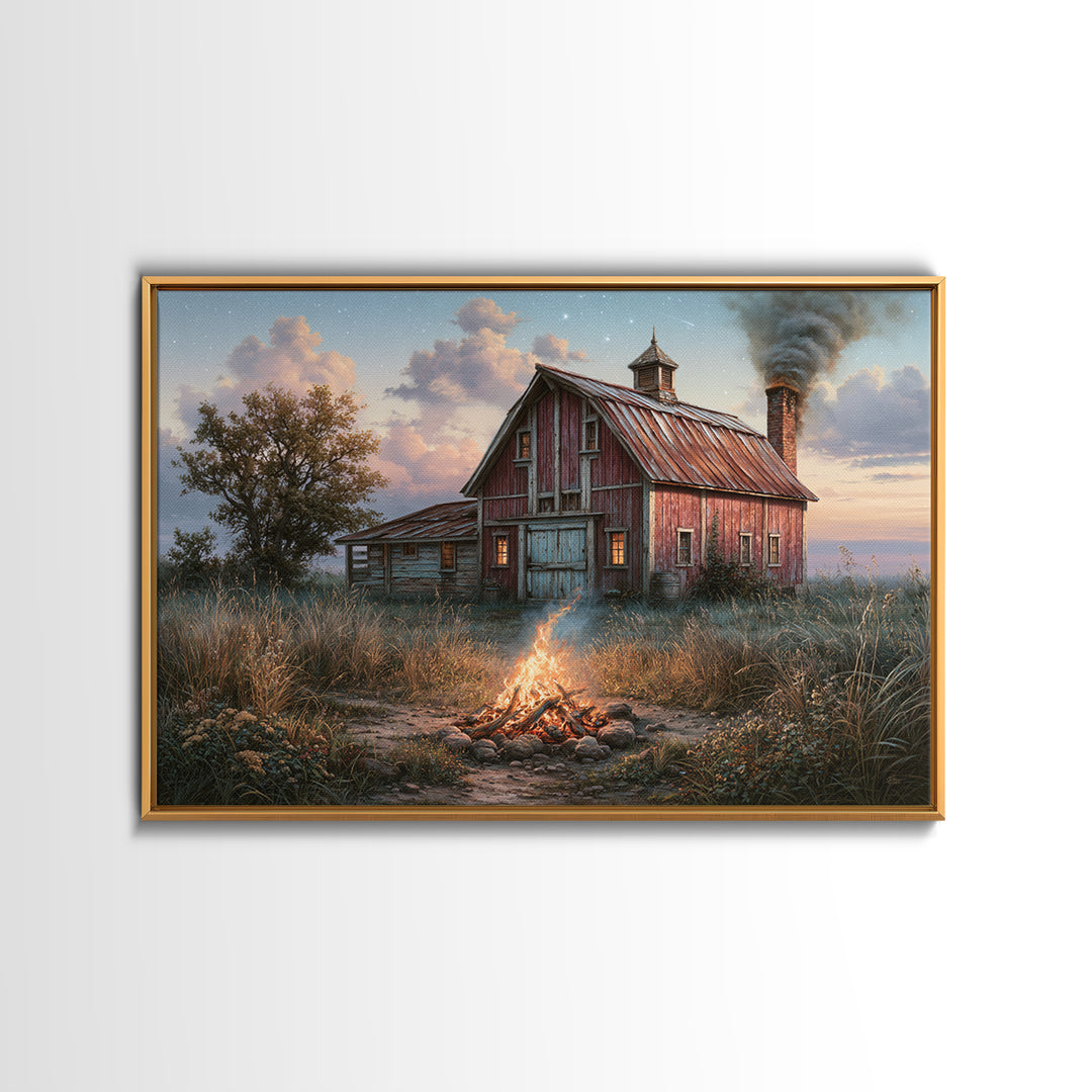 Campfire under a Starry Sky Canvas Print, Rustic Art, Farmhouse Decor, Fine Art, Rustic, Gallery Wall Art, Landscape Wall Art, RUS-3x2-38