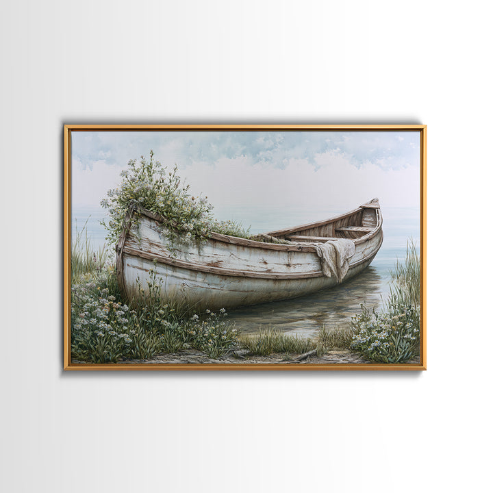 Old Canoe Pulled Onto a Lake Shore Canvas Print, Rustic Art, Landscape Painting, Farmhouse Decor, Rustic, Modern Decor, RUS-3x2-48