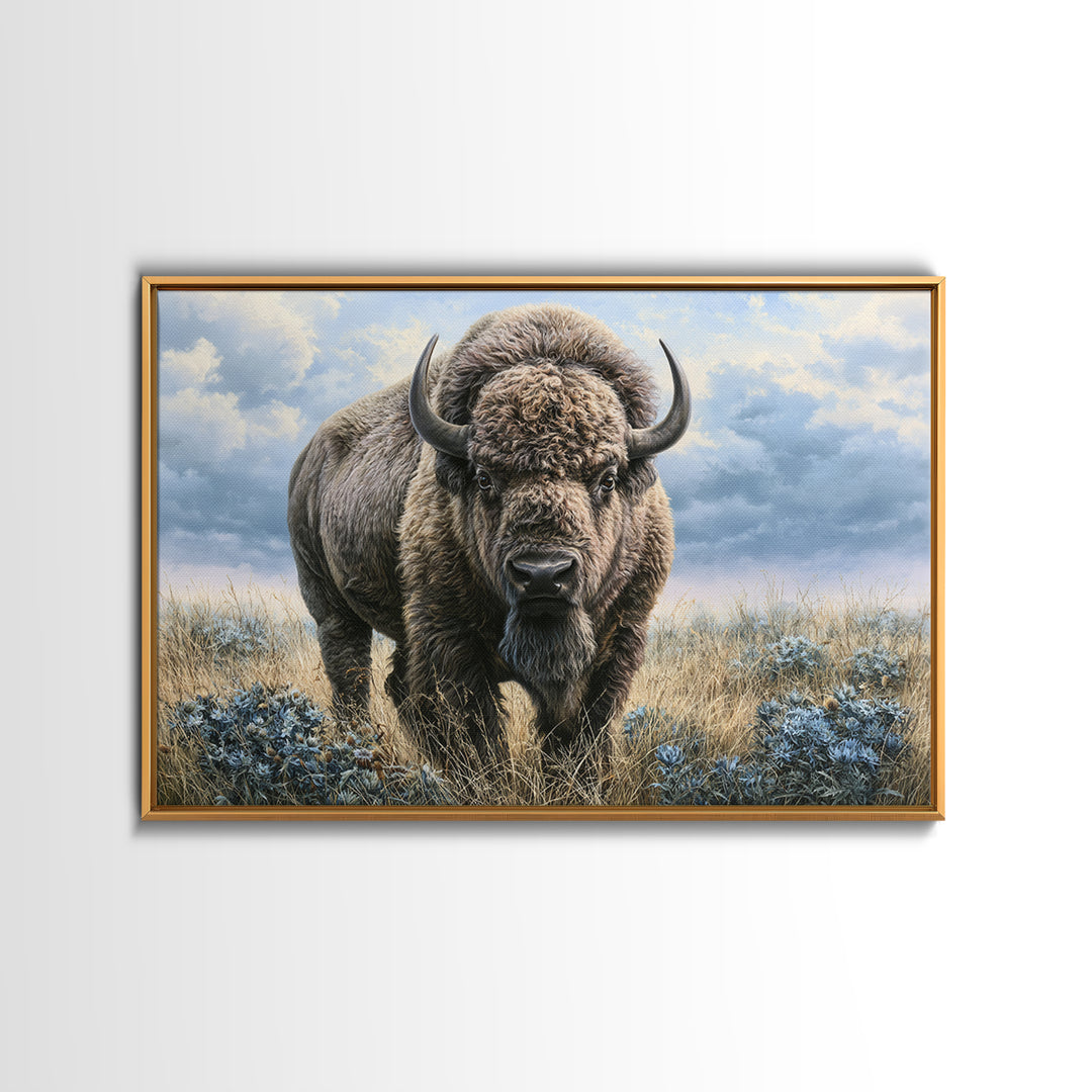 Buffalo Portrait with Western Texture Framed Canvas Print, Rustic Art, Boho Wall Art, Farmhouse Decor, Fine Art, Rustic, RUS-3x2-50