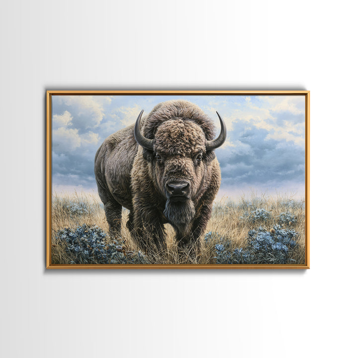 Buffalo Portrait with Western Texture Framed Canvas Print, Rustic Art, Boho Wall Art, Farmhouse Decor, Fine Art, Rustic, RUS-3x2-50