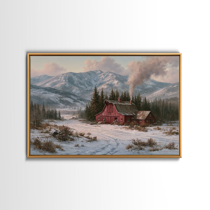 Winter Mountain Scene Canvas Print, Rustic Art, Boho Decor, Farmhouse Decor, Fine Art, Rustic, Art Print, Digital Art, RUS-3x2-75