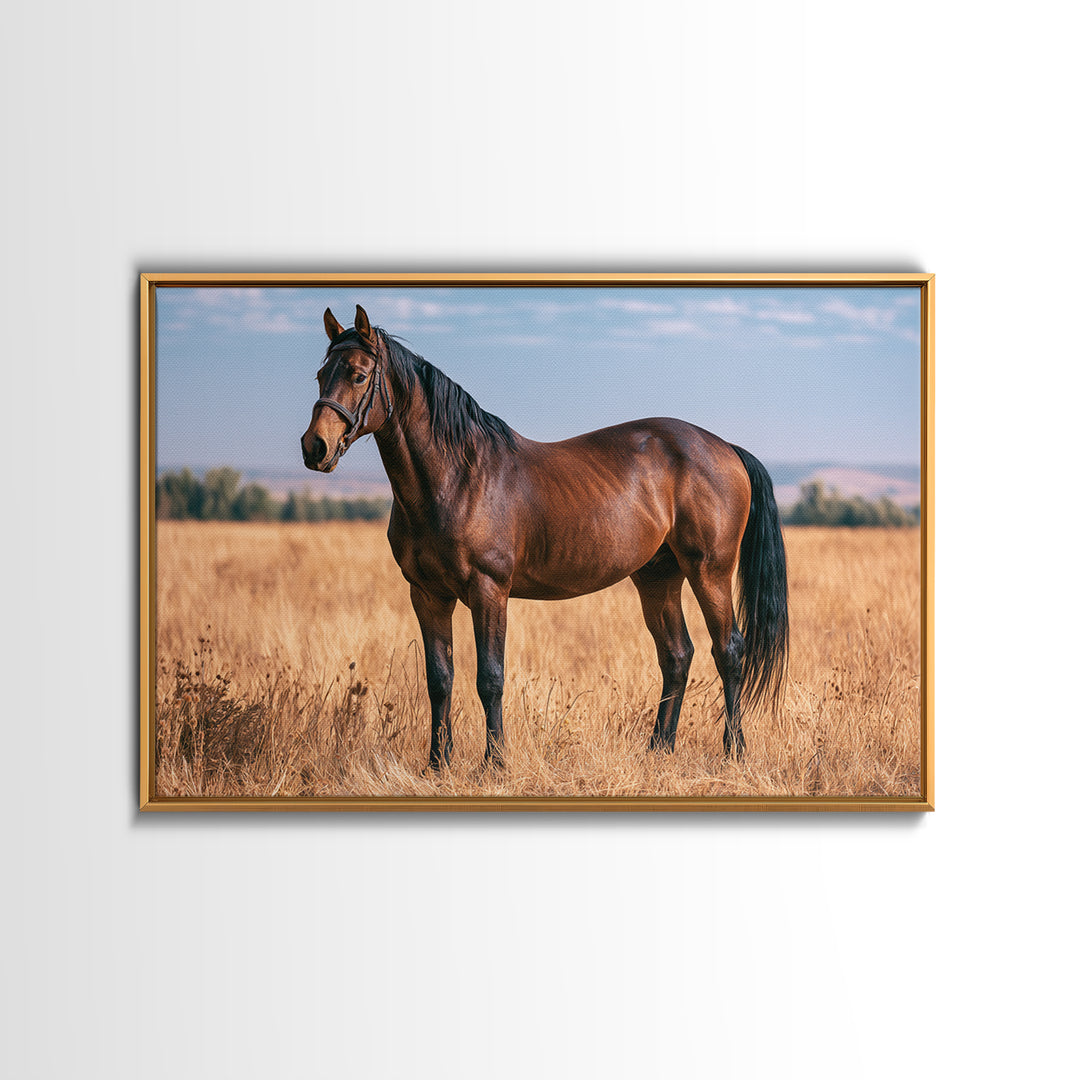 Brown Horse Portrait Framed Canvas Print, Rustic Art, Landscape Wall Art, Farmhouse Decor, Oil Painting, Rustic, Luxury Decor, RUS-3x2-81
