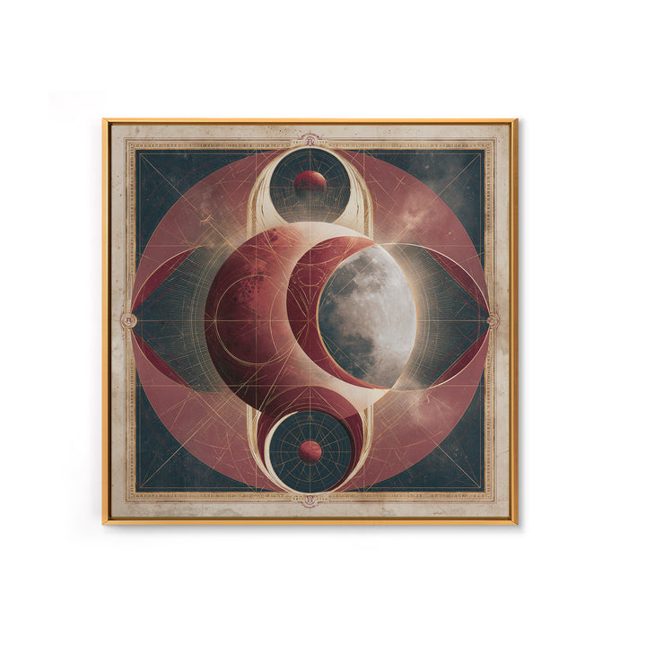 Lunar Eclipse in Deep Red Tones Framed Canvas Print, Space Art, Digital Wall Art, Spa Decor, Serenity, Abstract Painting, SAR-1x1-11