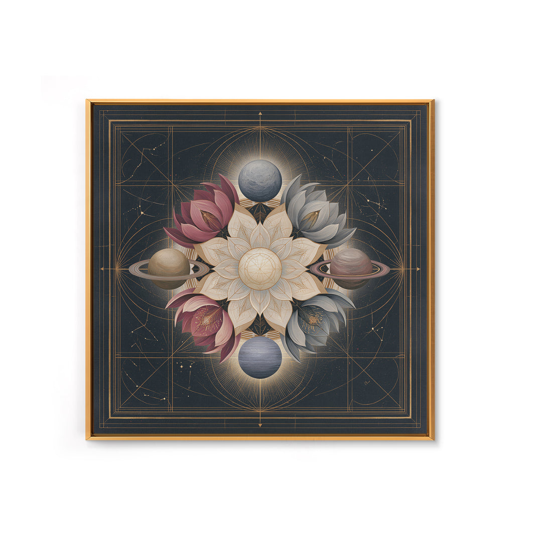 Cosmic Garden with Planets as Flowers Framed Canvas Print, Space Art, Contemporary Art, Spa Decor, Fine Art, Serenity, SAR-1x1-61