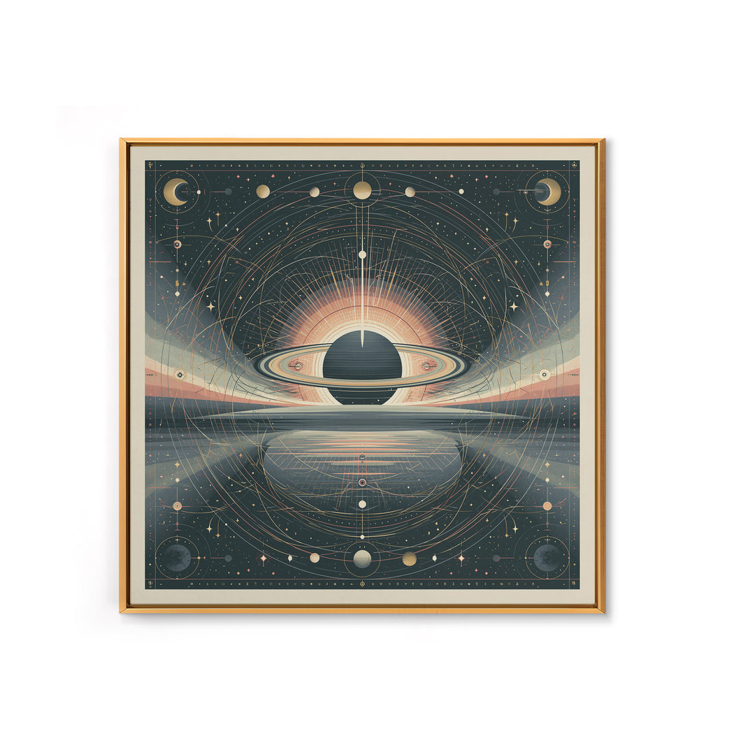 Ringed Planet Rising Framed Canvas Print, Space Art, Luxury Decor, Spa Decor, Fine Art, Serenity, Room Decor, Art Prints, SAR-1x1-74
