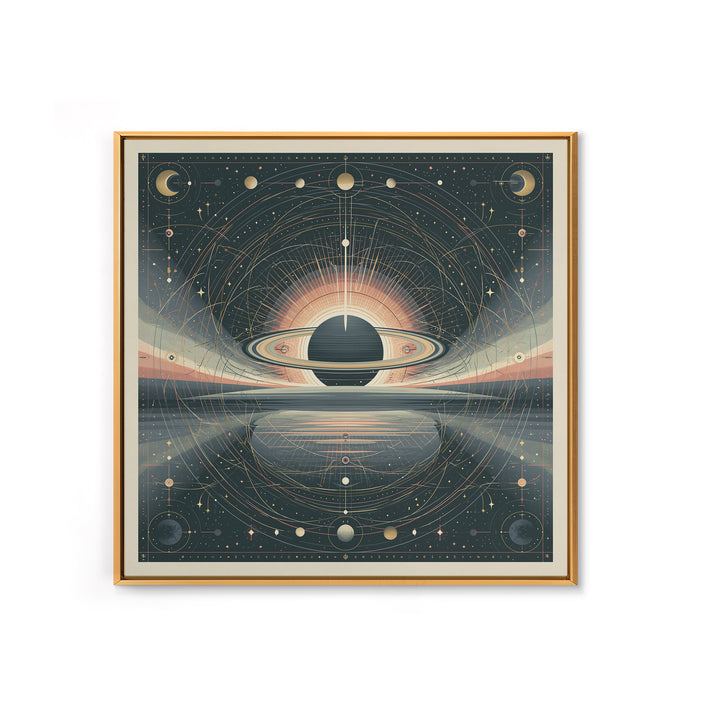 Ringed Planet Rising Framed Canvas Print, Space Art, Luxury Decor, Spa Decor, Fine Art, Serenity, Room Decor, Art Prints, SAR-1x1-74