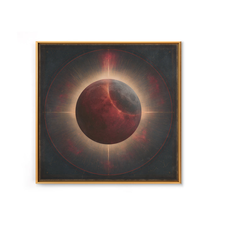 Lunar Eclipse in Deep Red Tones Framed Canvas Print, Space Art, Textured Painting, Spa Decor, Fine Art, Serenity, Art Prints, SAR-1x1-83