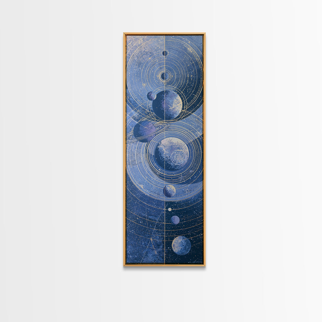 Solar System Arrangement Canvas Print, Space Art, Spa Decor, Watercolor Art, Serenity, Modern Wall Art, Living Room Wall Art, SAR-1x3-16