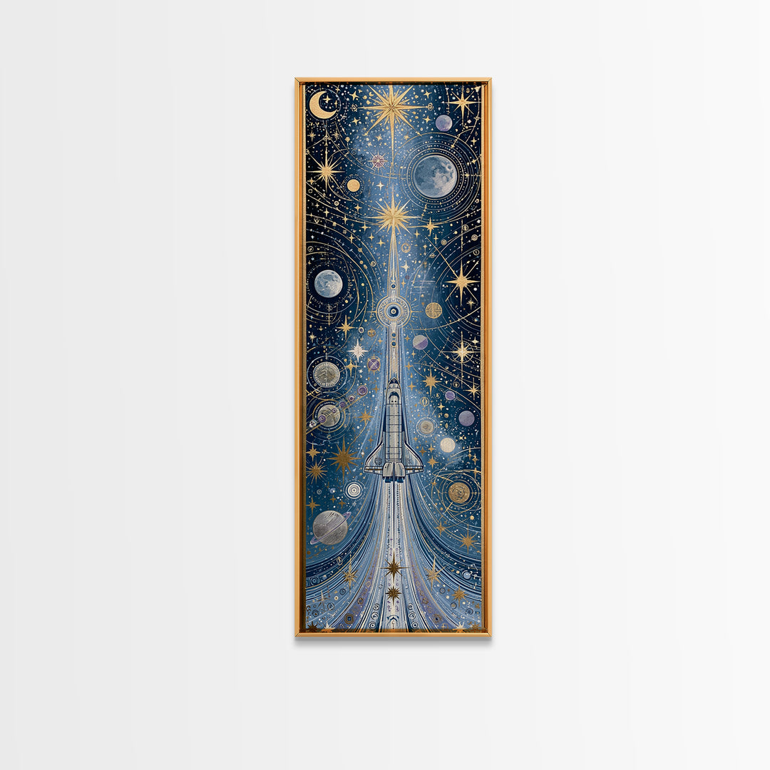 Rocket Ship Crossing a Retro Star Field Canvas Print, Space Art, Neutral Decor, Spa Decor, Fine Art, Serenity, Poster, SAR-1x3-22