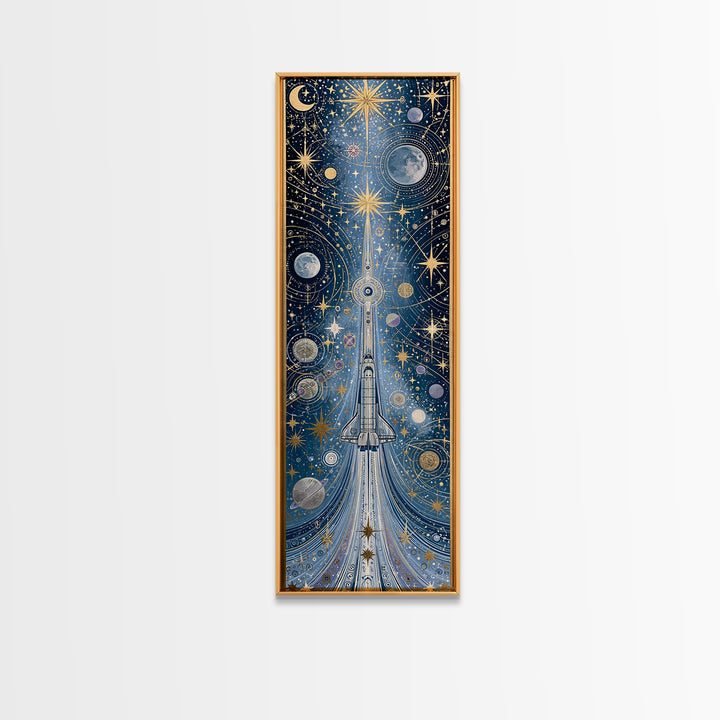 Rocket Ship Crossing a Retro Star Field Canvas Print, Space Art, Neutral Decor, Spa Decor, Fine Art, Serenity, Poster, SAR-1x3-22
