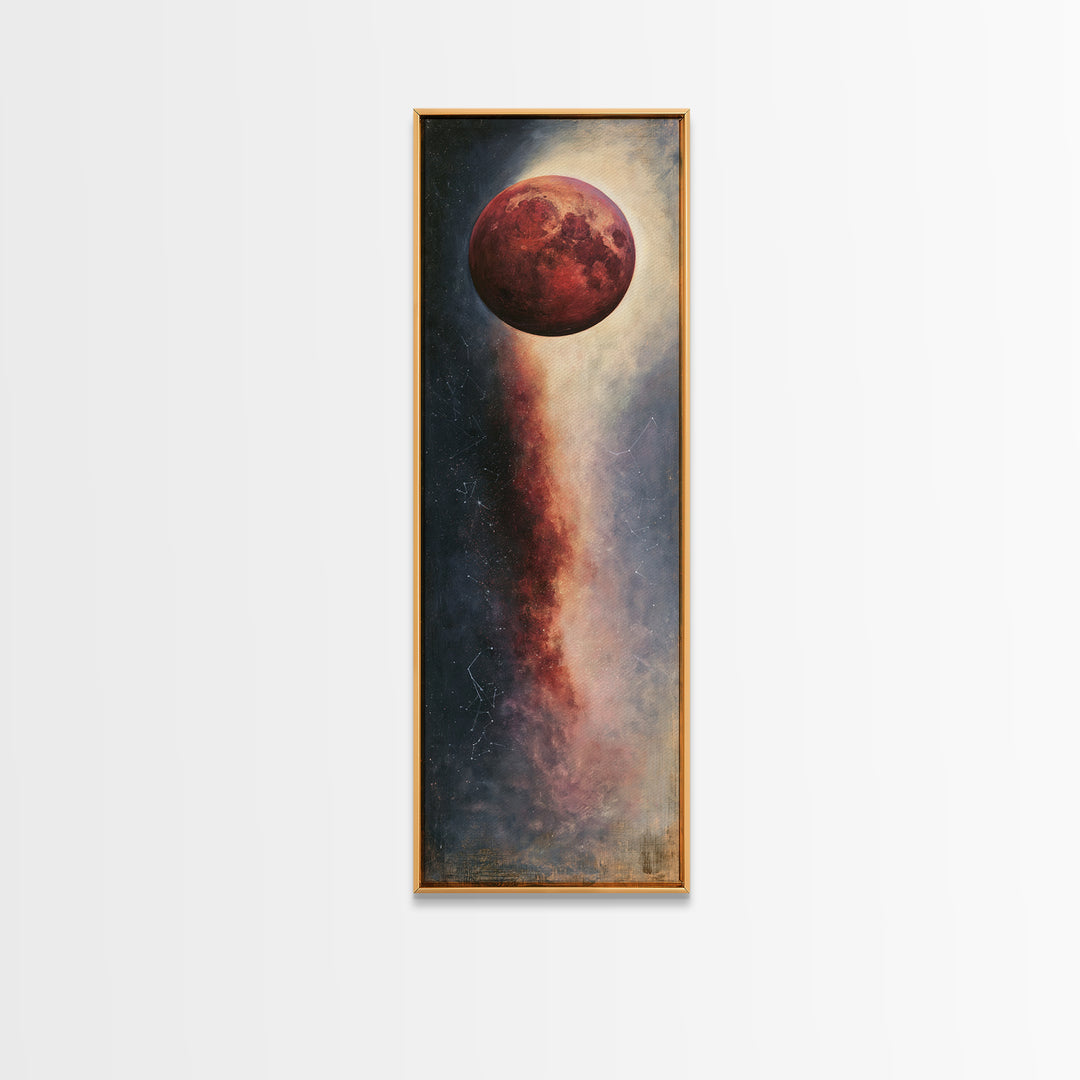 Lunar Eclipse in Deep Red Tones Framed Canvas Print, Space Art, Contemporary Art, Spa Decor, Fine Art, Serenity, SAR-1x3-71