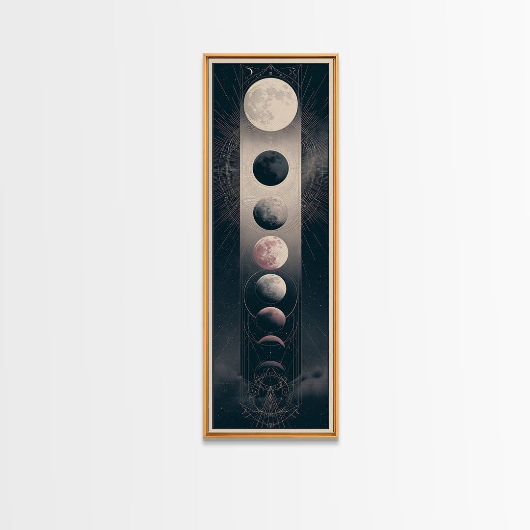 Moon Phases in Elegant Monochrome Canvas Print, Space Art, Art Print, Spa Decor, Fine Art, Serenity, Modern Wall Art, SAR-1x3-77