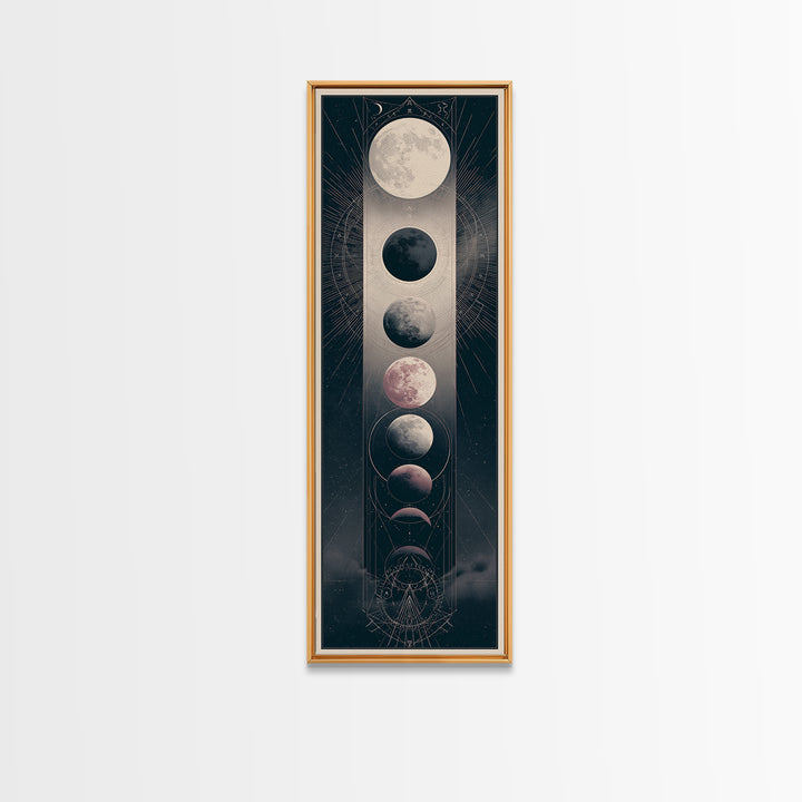 Moon Phases in Elegant Monochrome Canvas Print, Space Art, Art Print, Spa Decor, Fine Art, Serenity, Modern Wall Art, SAR-1x3-77