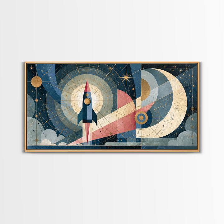 Retro Space Poster Canvas Print, Space Art, Canvas, Spa Decor, Fine Art, Serenity, Living Room Wall Art, Retro Wall Art, SAR-2x1-17