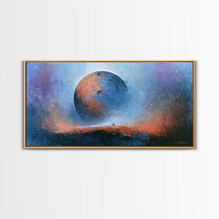 Mars Landscape with Tiny Rover Silhouette Canvas Print, Space Art, Abstract Wall Art, Spa Decor, Serenity, Fine Art Print, SAR-2x1-53