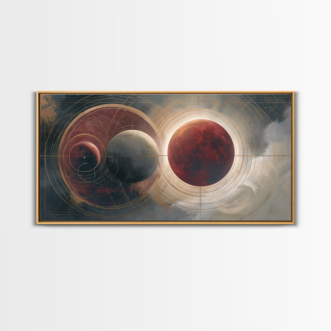 Lunar Eclipse in Deep Red Tones Framed Canvas Print, Space Art, Abstract Art, Spa Decor, Fine Art, Serenity, Neutral Decor, SAR-2x1-55