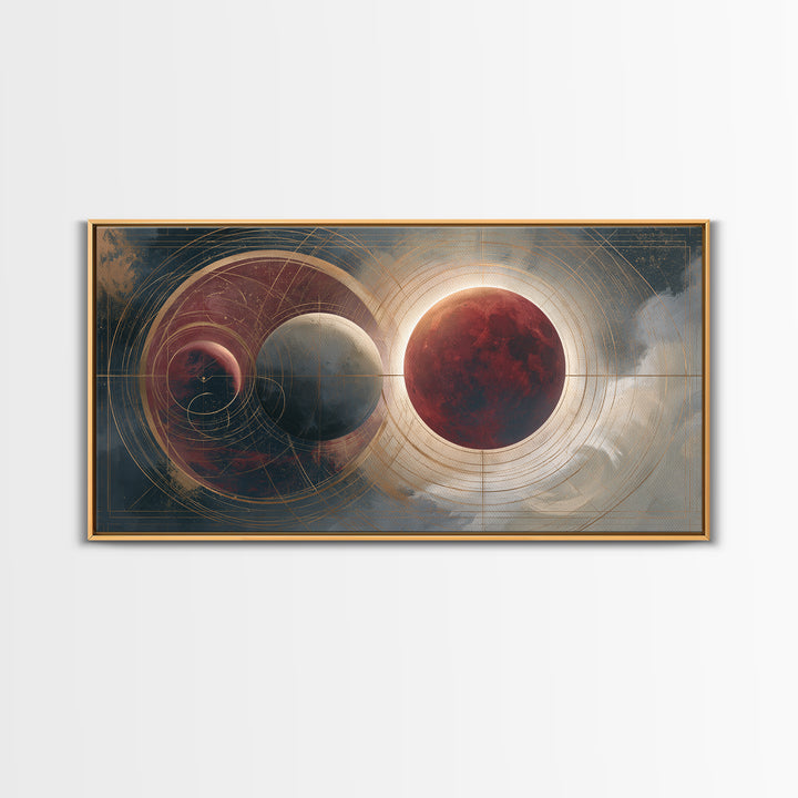 Lunar Eclipse in Deep Red Tones Framed Canvas Print, Space Art, Abstract Art, Spa Decor, Fine Art, Serenity, Neutral Decor, SAR-2x1-55